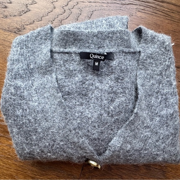 Quince Alpaca Wool Blend Cropped Cardigan Sweater M Medium Gray - Picture 2 of 16